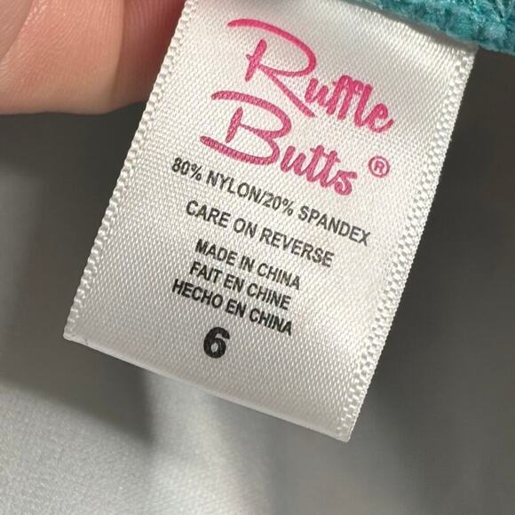 Ruffle Butts Girls Teal Fancy Me Floral Ruffle Bow One Piece Swimsuit Size 6 - Picture 5 of 9